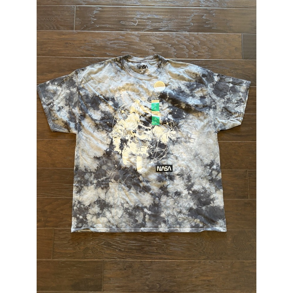 NASA Mens Astronaut Graphic Tie Dye T-Shirt XL Grey Black Space Short Sleeve
